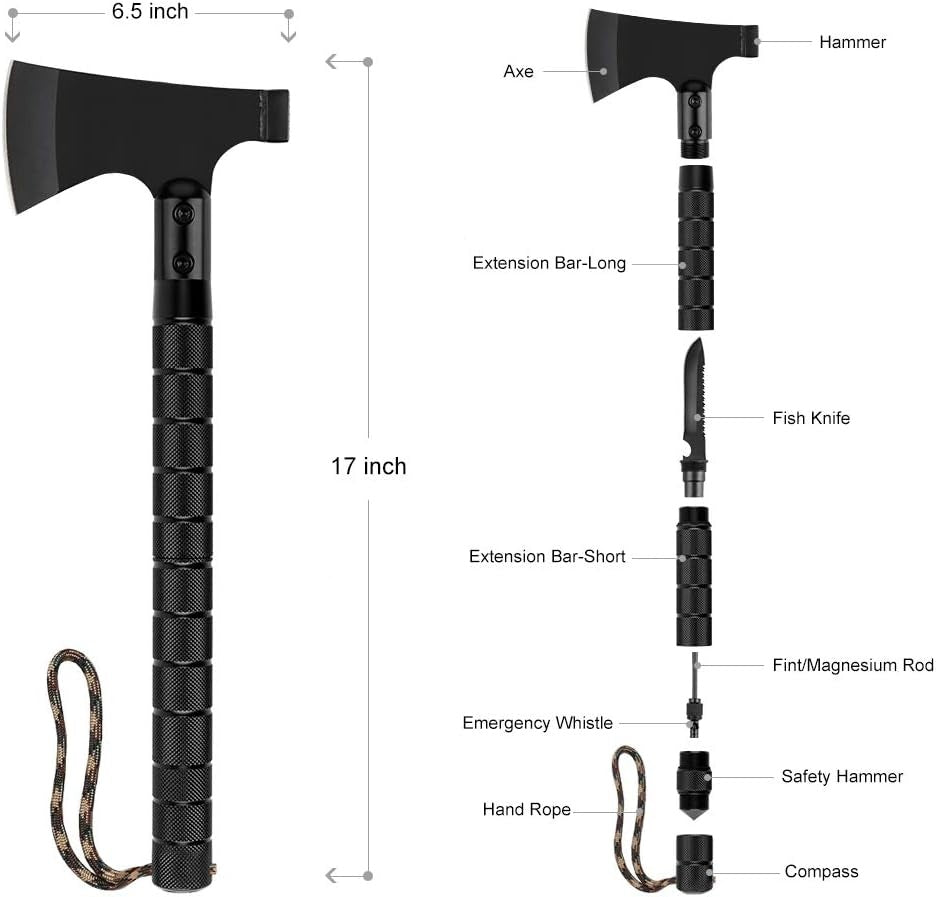 9-in-1 Portable Survival Axe, Multi-functional Tool For Jungle Camping, Tree Cutting, Hiking, Emergency, Outdoor Adventure, Backpacking, Bushcraft, And Wilderness Survival Gear