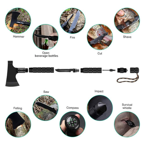9-in-1 Camping Axe with Adjustable Handle and Sheath