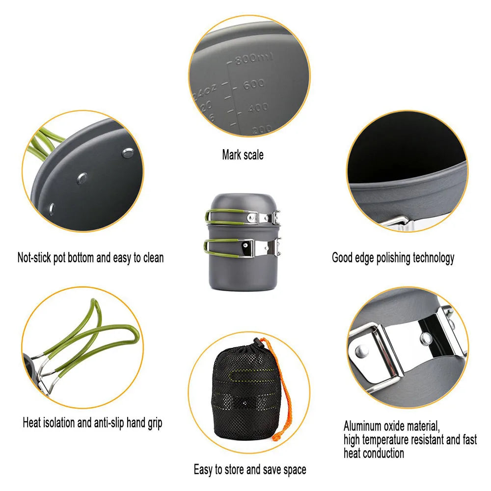 Camping Kochgeschirr-Set mit Kocher Outdoor Kochset Outdoor Topf Reisebesteck Küche Wandern Picknick BBQ