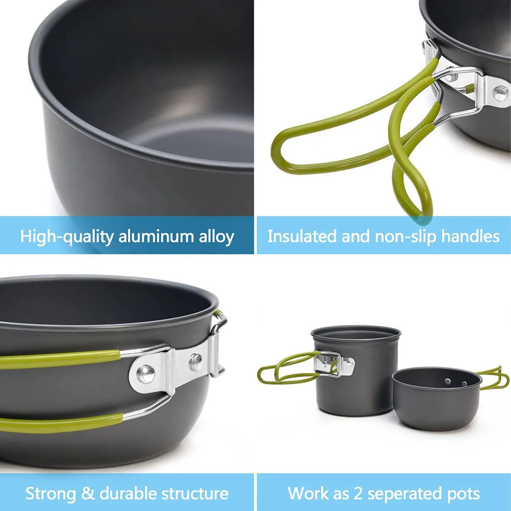 Camping Kochgeschirr-Set mit Kocher Outdoor Kochset Outdoor Topf Reisebesteck Küche Wandern Picknick BBQ