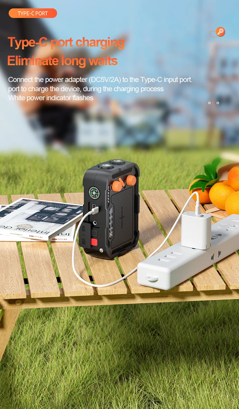 5000mAh Emergency Solar Power Bank Radio USB Charging Hand Crank Radio FM AM WB NOAA Weather Radio with LED Flashlight Powerbank