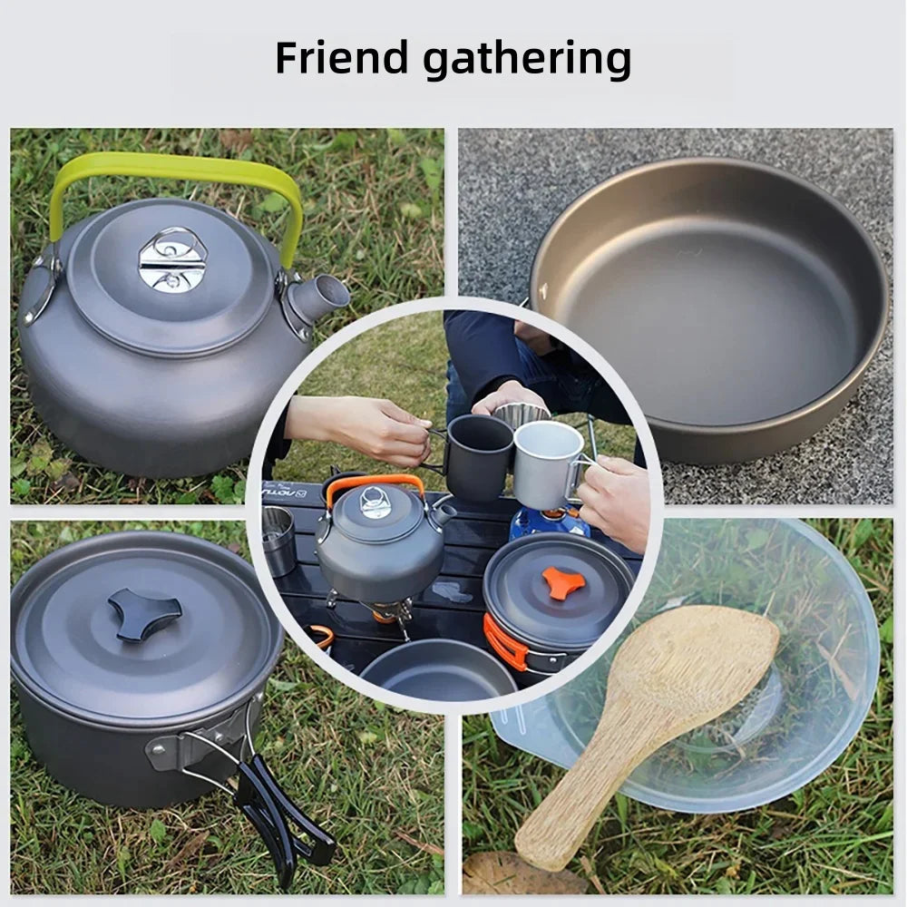 Kochgeschirr für draußen, Campinggeschirr, Wasserkocher, Teekannen, Bratpfannen, tragbare Outdoor-Kocher, Campinggeschirr