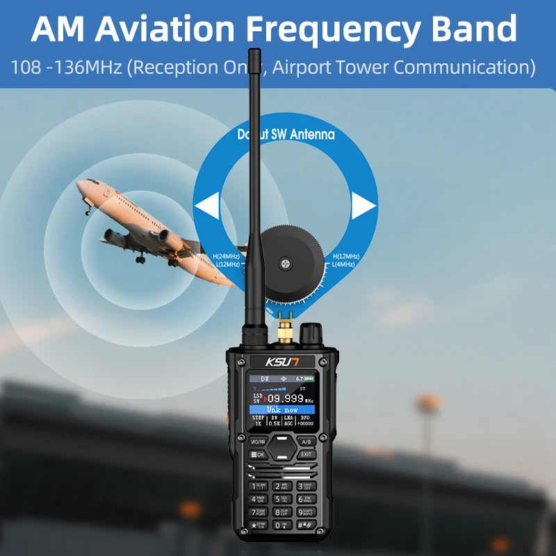 KSUN HF123D UHF VHF Dual HAM Band Radio AM FM NOAA CW SSB HF Shortwave Walkie Talkie 10W Blue-tooth Programming Radio