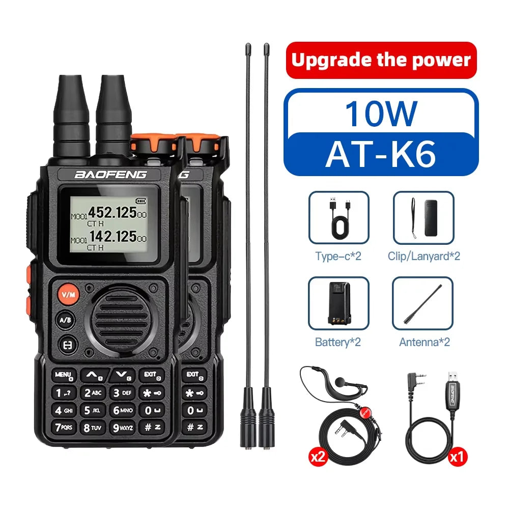 Baofeng AT-K6 Portable Ham Radio Full Band UHF Walkie Talkie with Air Band Scanning Long Range Two-Way Communication