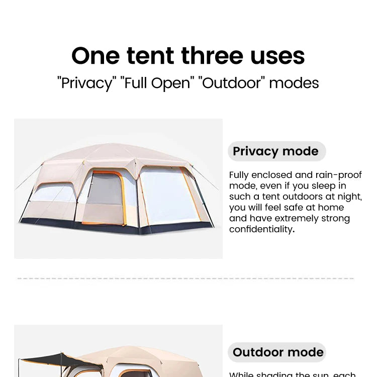 8-12 Personen Campingzelt 2 Zimmer Groß Wasserdicht Winddicht Outdoor Familienzelt mit Regenschutz Instant Kabinenzelte für Camping Strand