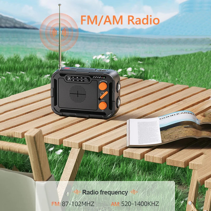 5000mAh Emergency Solar Power Bank Radio USB Charging Hand Crank Radio FM AM WB NOAA Weather Radio with LED Flashlight Powerbank