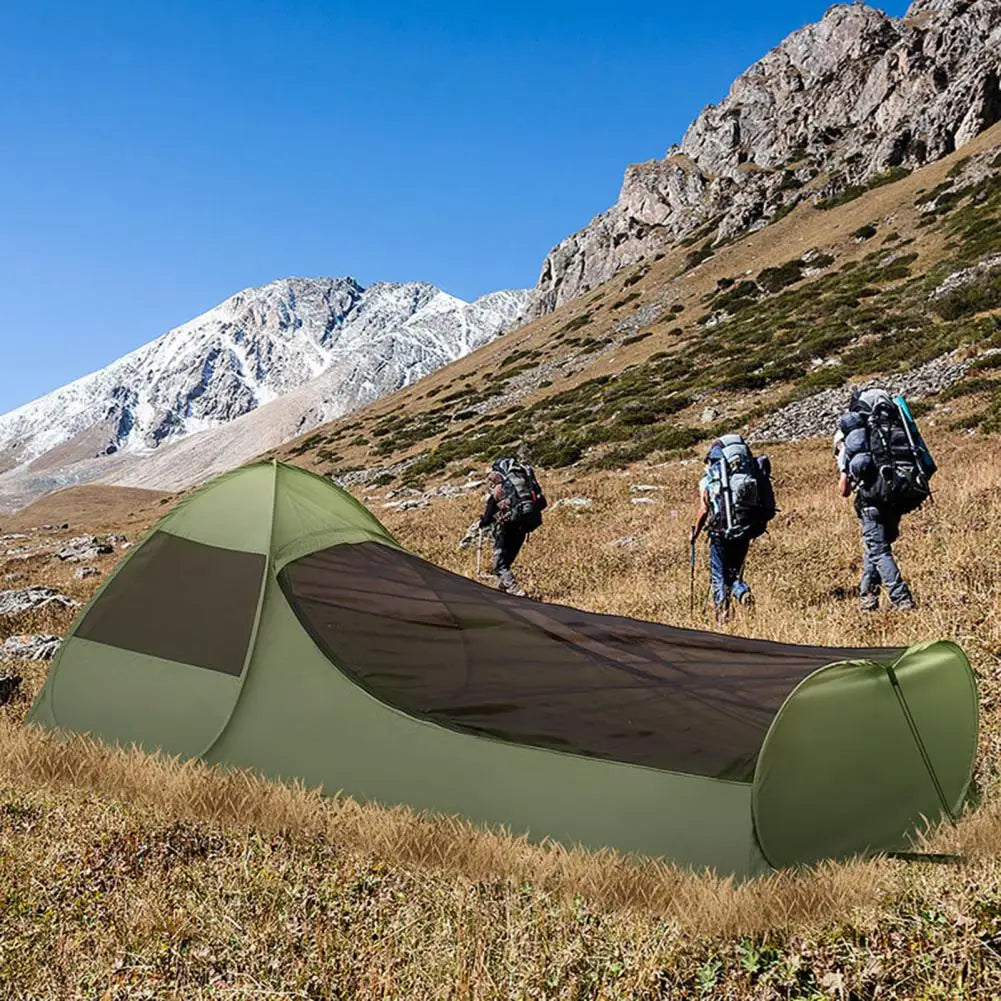 Leichtes Campingzelt, tragbares, leichtes Pop-Up-Zelt mit Handyhalterung, atmungsaktives Netz für Outdoor-Camping, Wandern, Einzelperson