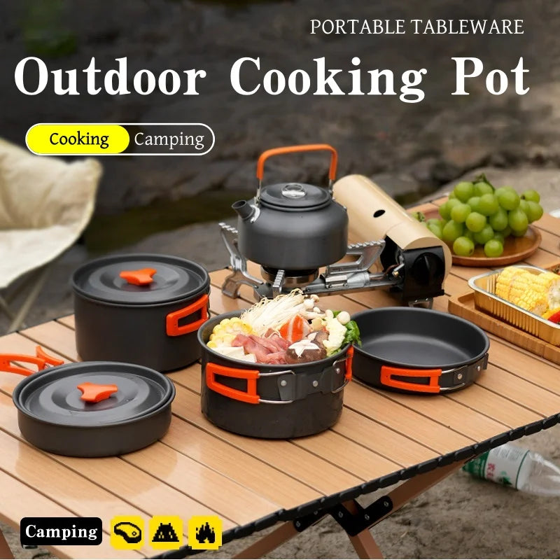 Kochgeschirr für draußen, Campinggeschirr, Wasserkocher, Teekannen, Bratpfannen, tragbare Outdoor-Kocher, Campinggeschirr