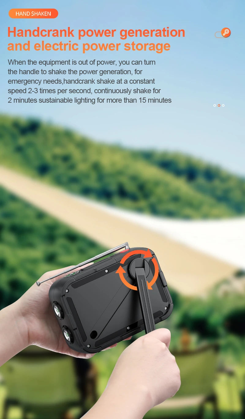 5000mAh Emergency Solar Power Bank Radio USB Charging Hand Crank Radio FM AM WB NOAA Weather Radio with LED Flashlight Powerbank