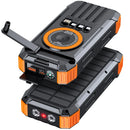 50000mAh Solar Power Bank Hand Crank Generator, Portable Outdoor Emergency Charger with 4 Built-in Cables, Dual LED Flashlight
