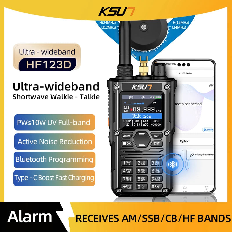 KSUN HF123D Walkie Talkie Long Range AM SW SSB HF UHF VHF Shortwave CB Radio Station HAM Transceiver Amateur Two Way Radio