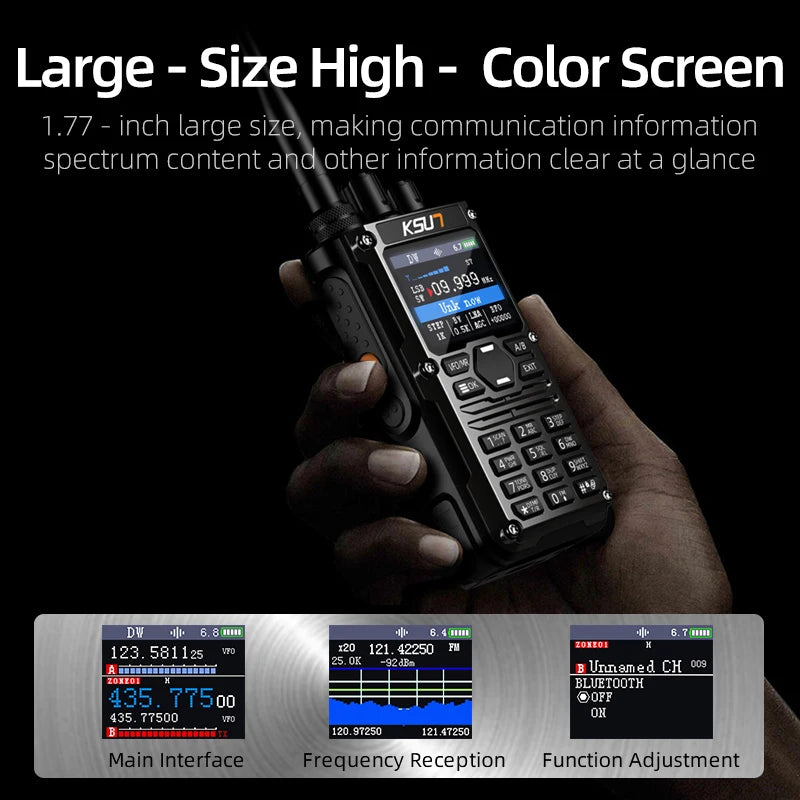 KSUN HF123D UHF VHF Dual HAM Band Radio AM FM NOAA CW SSB HF Shortwave Walkie Talkie 10W Blue-tooth Programming Radio