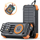 50000mAh Solar Power Bank Hand Crank Generator, Portable Outdoor Emergency Charger with 4 Built-in Cables, Dual LED Flashlight
