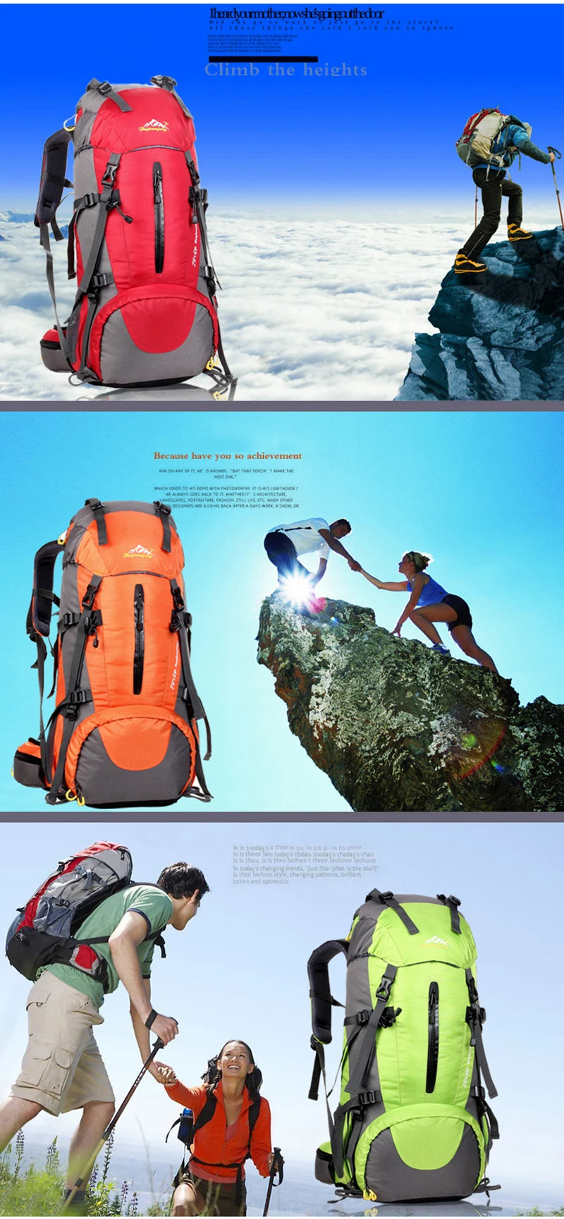 Wanderrucksack 50L Damen&Herren Multifunktions Outdoor Wasserdicht Großes Fassungsvermögen Trekking Reise Bergsteigerrucksack