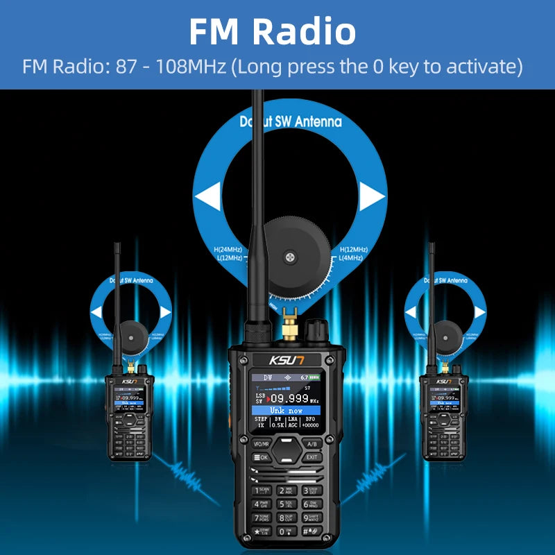 KSUN HF123D UHF VHF Dual HAM Band Radio AM FM NOAA CW SSB HF Shortwave Walkie Talkie 10W Blue-tooth Programming Radio