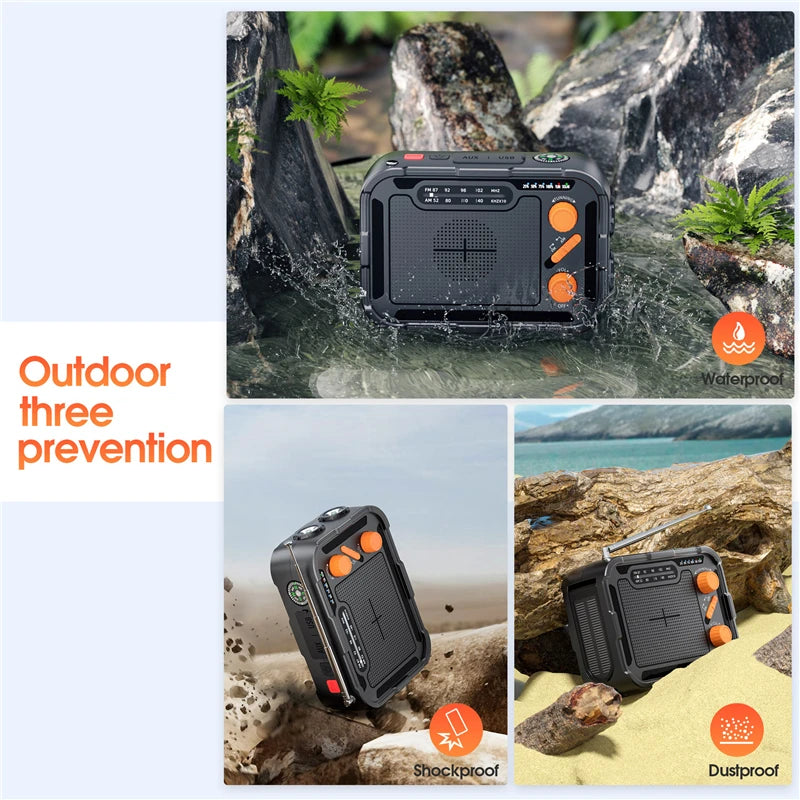 5000mAh Emergency Solar Power Bank Radio USB Charging Hand Crank Radio FM AM WB NOAA Weather Radio with LED Flashlight Powerbank