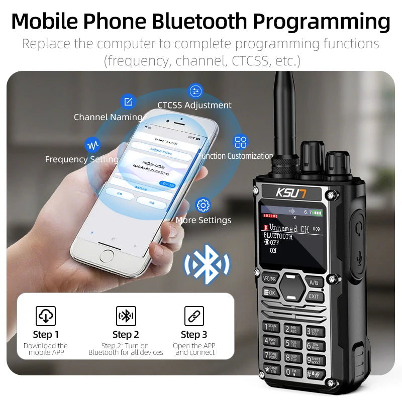 KSUN HF123D UHF VHF Dual HAM Band Radio AM FM NOAA CW SSB HF Shortwave Walkie Talkie 10W Blue-tooth Programming Radio