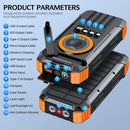 50000mAh Solar Power Bank Hand Crank Generator, Portable Outdoor Emergency Charger with 4 Built-in Cables, Dual LED Flashlight