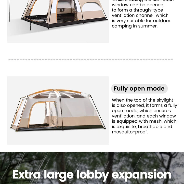 8-12 Personen Campingzelt 2 Zimmer Groß Wasserdicht Winddicht Outdoor Familienzelt mit Regenschutz Instant Kabinenzelte für Camping Strand