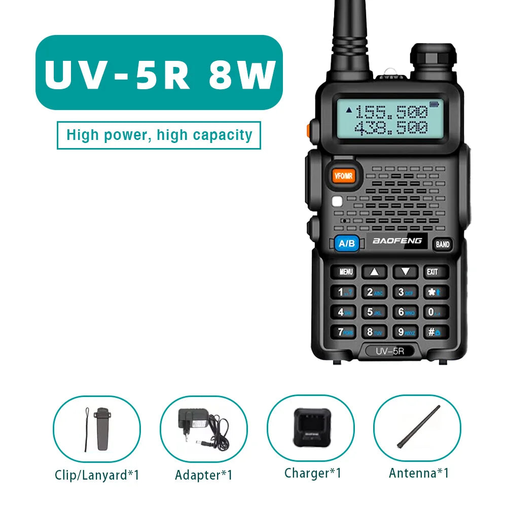 Baofeng 8WUV-5R  Dual Band Ham Amateur Met Vhf Uhf Fm CB 128CH 1800/3800mAh portable Handheld long range Hunting Two  Way Radio